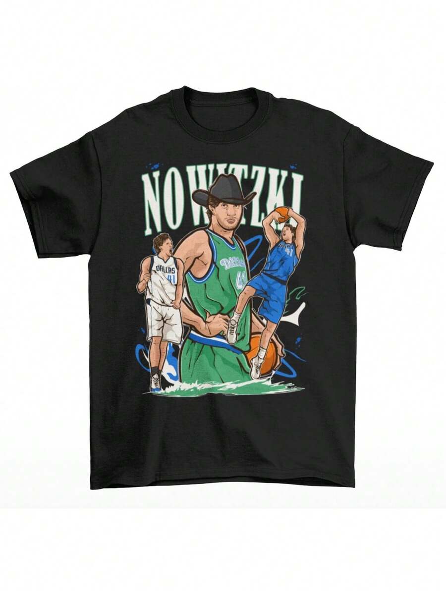 RatTrapTees Cartoon Style Dirk Nowitzki Basketball Jersey - 黑色 - 查看 1