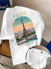 Hauts d'été : T-shirt homme tendance avec motif Tour Eiffel de Paris – Vêtement streetwear décontracté, coupe classique, manches courtes, idéal pour les loisirs en extérieur, T-shirt en coton, style années 2000 - Blanc - Voir 6