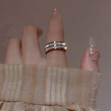 1 buah Cincin Fashion Dua Baris Rhinestone Stainless Steel Zirkonia, Serbaguna untuk Pemakaian Sehari-hari dan Kencan - Gaya 2 - View 7
