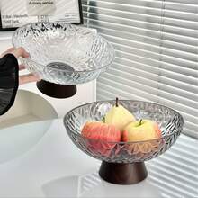 1 đĩa đựng trái cây cao cấp, khay đựng trái cây sang trọng cho phòng khách, đĩa trưng bày trái cây khô và kẹo. - Màu trắng trong suốt với đế vân gỗ - Xem 5