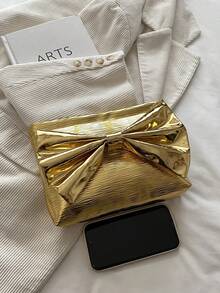 Solid Color Metallic Butterfly Envelope Clutch, Solid Color Glitter Minimalist Casual PU Envelope Clutch - Gold - View 8