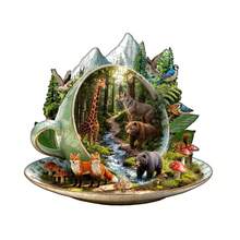 1件裝 Teacup Forest 木製不對稱拼圖，動物造型 2D 拼圖玩具，適合兒童與成人，益智遊戲，派對、節日、聖誕與生日禮物，獨特魔幻桌面裝飾創意木製拼圖禮品 - 彩色 - 查看 4