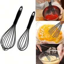 1 pieza Batidor de silicona, material de acero inoxidable con mango ergonómico de silicona negra, herramienta de horneado resistente al calor, adecuada para entusiastas del horneado y chefs profesionales, aplicable para batir crema, mantequilla y azúcar, batir huevos, mezclar, cocinar y hornear - Multicolor - Ver 1