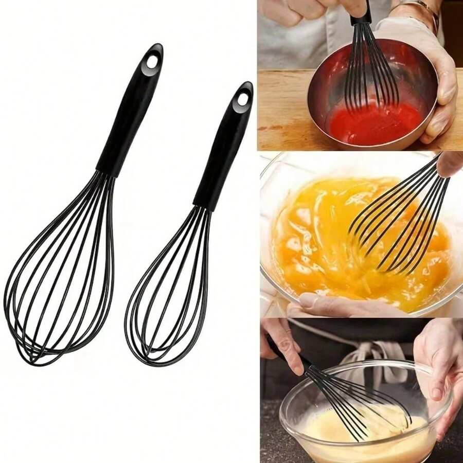 1 pieza Batidor de silicona, material de acero inoxidable con mango ergonómico de silicona negra, herramienta de horneado resistente al calor, adecuada para entusiastas del horneado y chefs profesionales, aplicable para batir crema, mantequilla y azúcar, batir huevos, mezclar, cocinar y hornear - Multicolor - Ver 1
