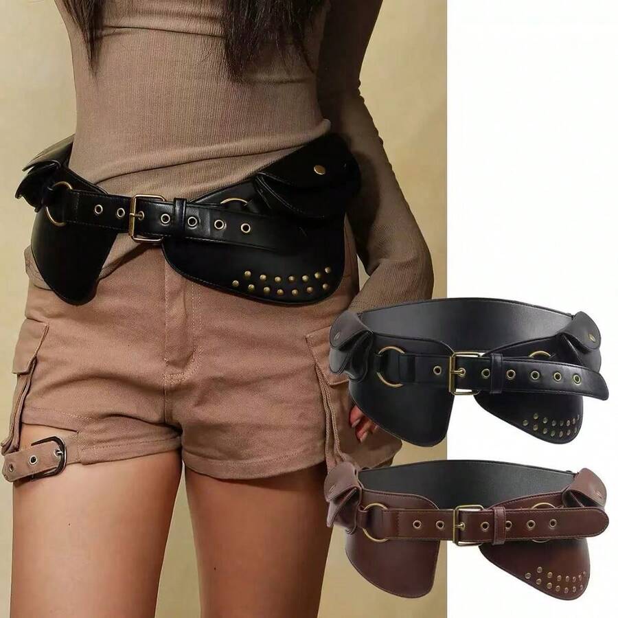 Retro Waist Bag Belt, American Style Wide Waist Belt, Denim Jeans Accessory, Fashion Versatile European And American Solid Color PU Leather Waist Strap - Fanny Pack - View 1