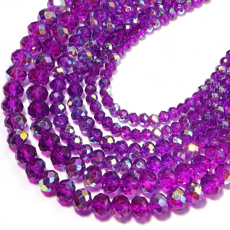 Cuentas espaciadoras sueltas de cristal artificial austriaco transparente de alta calidad con superficie de color morado profundo AB, de 4/6/8 mm, multifacéticas, adecuadas para pulseras, collares, pendientes y complementos de joyería