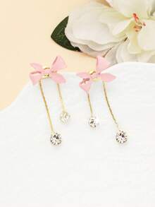 1 Đôi bông tai nơ màu hồng, bông tai nơ nhỏ nhắn dành cho tuổi teen (Không kèm thiệp) - Hồng - Xem 5