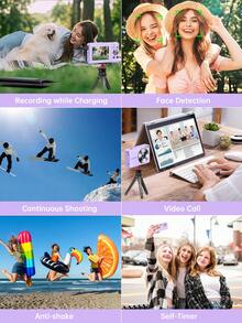 Nicamery Kamera Digital Kompak 44MP FHD 1080P untuk Remaja, Zoom 16X, dengan Kartu Memori 32GB, Tali Leher, Hadiah Ideal untuk Pemula - Purple - View 6