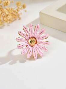 1 pièce Bague ouverte style frais d'été en raphia tressé avec fleurs et strass, bijoux rose pour femmes pour vacances & rendez-vous - Rose bonbon - Voir 3