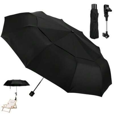 Chair Umbrella With Universal Clamp Double Canopy Sunshade Adjustable 360° Swivel UPF 50+ UV Protection Clip On Umbrella For Beach Chair Camping Chair Patio Stroller Wheelchair Golf Cart 100cm/39.4in