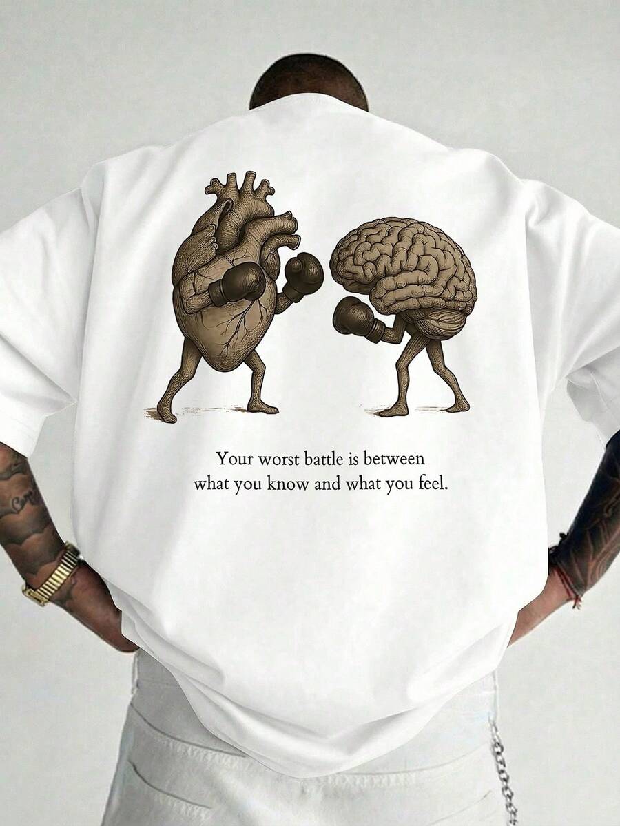 1pc Men's Fashionable Printed Loose Fit Short Sleeve T-Shirt | Exquisite Design | Summer Essential | Easy To Match, Showcasing Your Style - White - View 1