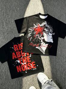 Áo thun nam màu đen in hình chân dung ngôi sao "Beyond Noise" dáng rộng, phong cách đường phố đầy cảm hứng. - màu đen - Xem 1