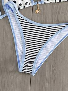 Bộ bikini gợi cảm in chấm bi mùa hè dành cho nữ, thích hợp đi nghỉ mát. - Màu xanh nhạt - Xem 5