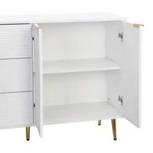 Sideboard, Wohnzimmerschrank Mit Türen Und Schubladen, Innenregalen, Kommode Mit Goldenen Griffen Und Beinen - White+Gold - View 2