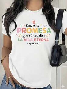 short sleevesPlayera Negra de Mujer con Versículo Bíblico "LA VIDA ETERNA", Camiseta de Fe Cristiana y Mensaje Positivo, Blusa de Estilo Inspirador y Religioso, Top Casual con Letras de Colores para RegaloLeisure - Blanco - Ver 7