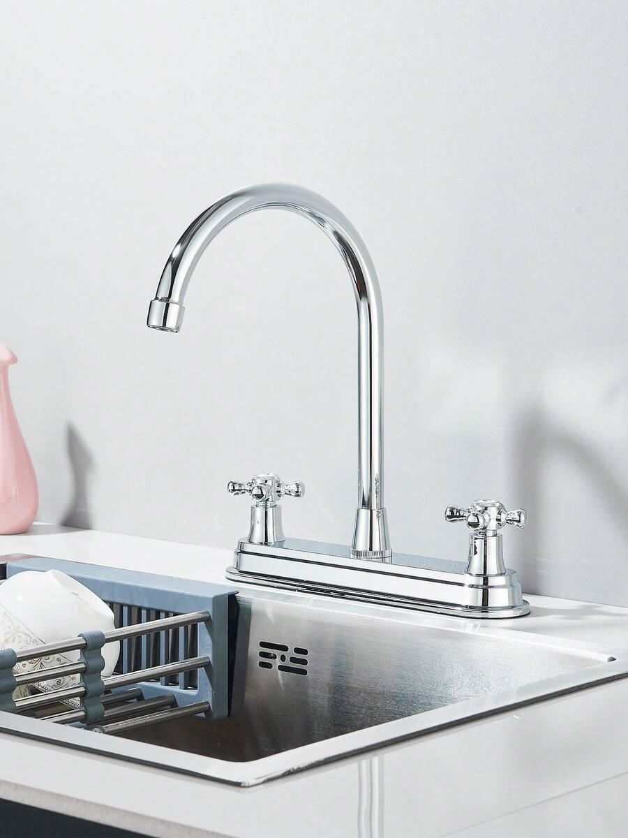 Kitchen Faucet With Sprayer, Two-Handle Kitchen Faucet With Gooseneck Flexible Hose, Two-Function Kitchen Sink Faucet (Brass Body, Easy Installation) - Alloy - Model D - View 1