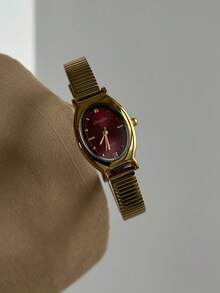 1pc Square Bamboo Quartz Watch In Gold/Silver Color, Suitable For Daily Wear And Perfect Gift For Birthday, Christmas - Gold - View 4