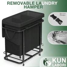 Cesta de lavandería de alta calidad de 230L 60 galones con ruedas cesta de lavandería enrollable carrito de lavandería con estructura metálica y diseño de bolsa extraíble adecuada para lavandería - Sección Negra3 - Ver 6