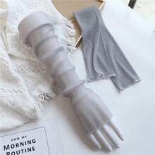 Lace UV Protection Arm Sleeves, Women's Thin Ice Silk Long Gloves For Driving & Cycling - Multicolor - View 9