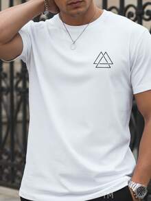 Stylish Basic Short-Sleeve Men's T-Shirt With Triangle Street Print, Breathable Fabric - White - View 1