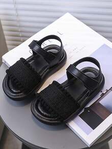 1pc Girls Oversized Fashion Soft Sole Sandals, Princess Style - Black - View 20