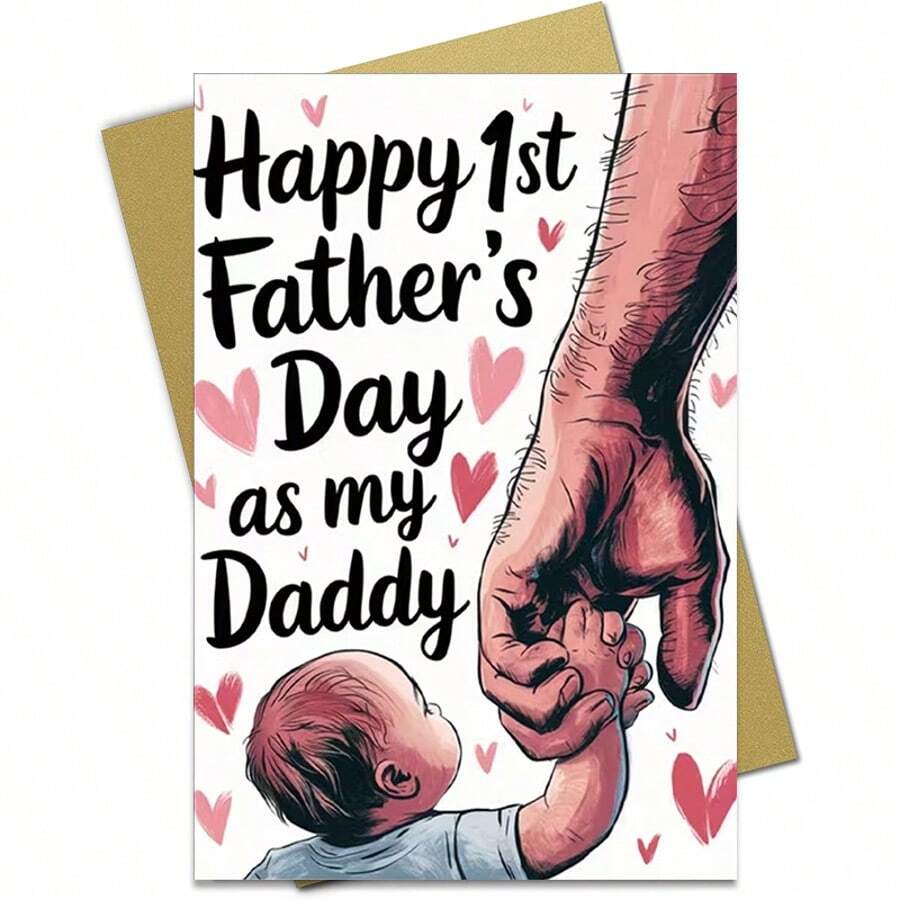 1pc First Father's Day Greeting Card - Cartoon Style New Dad Celebration Card With Heartfelt Message, Perfect Gift For Young Fathers, Personalized Father's Day Card (Includes Envelope), Father's Day Gift - A - View 1