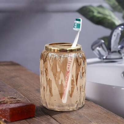 Toothbrush Holder Compact Multi Slot Holder For Toothbrushes, Razors & Makeup Accessories Amber Finish
