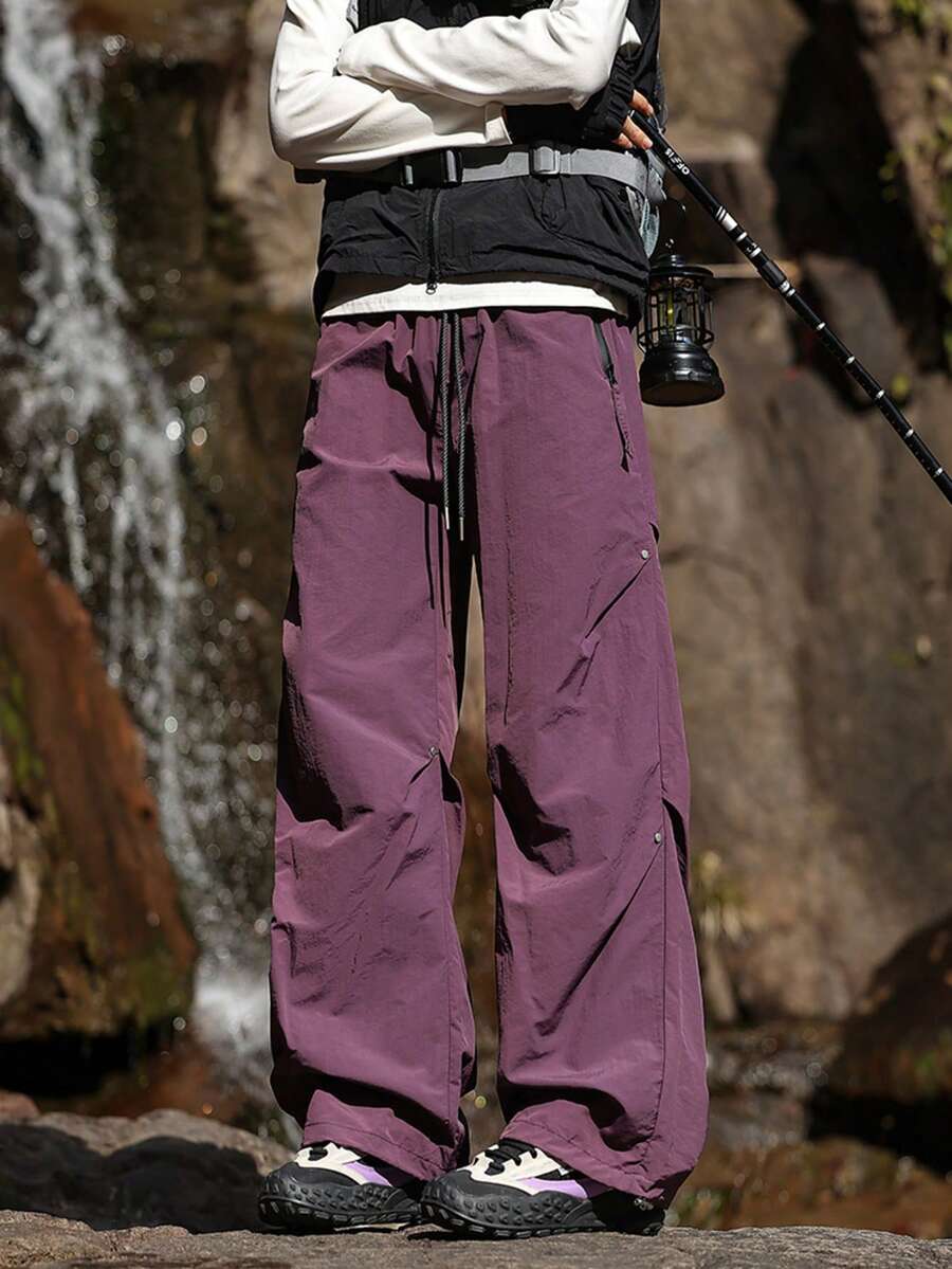Men's Waterproof Hiking Pants - Windproof Quick Dry Lightweight, Elastic Waistband With Drawstring, Dual Zipper Pockets For Camping Travel Climbing - 夢幻紫 - 查看 1