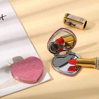 MWE Portable Handheld Heart Shaped Mirror - Super Cute Red/Pink HD Mirror Girl's Heart Bursting Single Set | Best Gift Selection