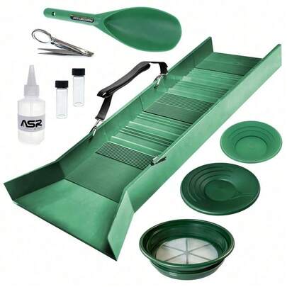 This 10-Piece Gold Prospecting Kit Includes A Sluice Box And A Practical Classifier, Meeting All Outdoor Screening Needs. Lightweight And Easy To Carry, It Helps Sift Gravel And Capture Fine Particles Efficiently. Durable And User-Friendly, It Is Ideal For Wild Riverbank Exploration And Amateur Mining.