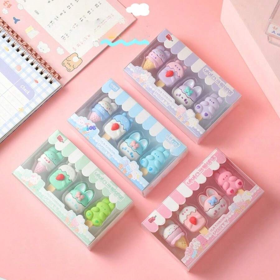 4 cục tẩy hình món tráng miệng hoạt hình, thiết kế kem sống động như thật, đồ dùng học tập và quà tặng. - Nhiều màu - Xem 1