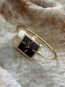 1pc Women's Square Gold Watch, Minimalist & Fashionable, Suitable For Daily Wear, Best Gift Choice For Holidays - Gold - View 3