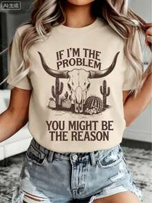 If I'm The Problem Summer Fashion Desert Cactus Bull Head Print Casual Women's Short Sleeve Shirt-New Autumn/Winter Collection: Unisex Relaxed Fit Long-Sleeve Crew Neck Sweatshirt - màu nâu cà phê - Xem 10