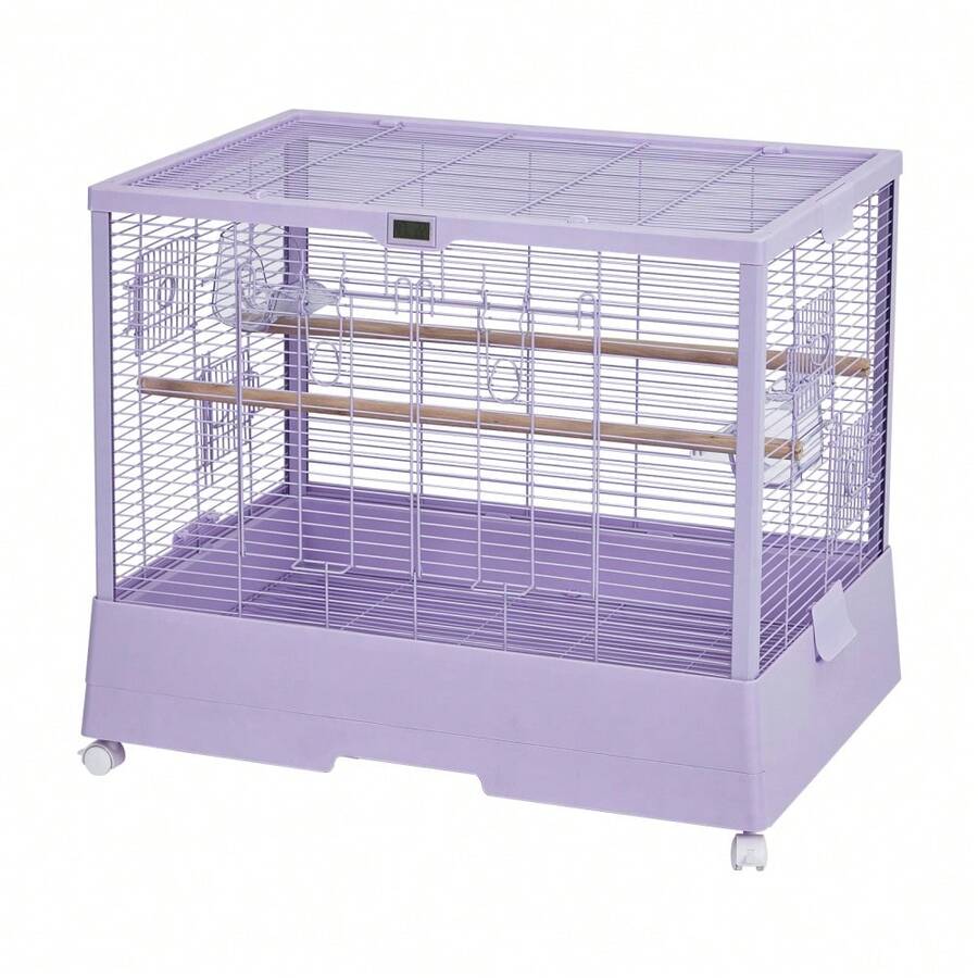Jaula de pájaros apilable extra grande y set de área de juegos – Hierro forjado, soporte con ruedas, perchas, escaleras, bandejas extraíbles, división central – Para loros, guacamayos, cotorras, aviario interior/exterior - 75,5 x 53,5 x 21,5 cm - Ver 1