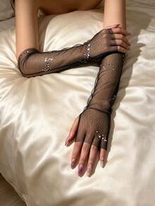 1 đôi găng tay dài màu đen, mỏng nhẹ, mềm mại, thoáng khí, phù hợp với phong cách Gothic u tối, ống tay áo cho nữ, găng tay chống nắng cho nữ, thích hợp cho lễ hội, tiệc tùng. - màu đen - Xem 2