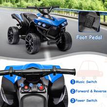Soonbuy 6V Kids Ride-On Electric ATV,4-Wheeler Quad Car Toy With LED Lights, Music, Foot Pedal And Wear-Resistant Wheels,2-Seater Quad For Boys Girls - Blue - View 7