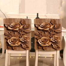 1pc/4pcs/6pcs/10pcs Faux Wood Carving Rose Pattern Plush Chair Cover, Removable Short Plush Fabric Chair Slipcover, Chair Back Protector, Suitable For All Seasons, Holiday Decor, For Dining Room, Living Room, Office, Hotel - Multicolor - View 9