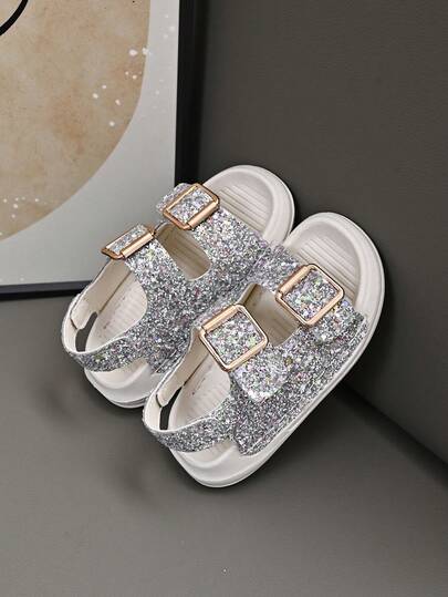 "Girls' Floral Pearl Decor Sandals – Adjustable Ankle Strap, Open-Toe Design, Soft Anti-Slip Sole, Cute Summer Casual Footwear For Toddlers"