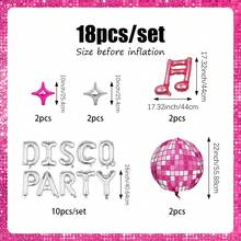18pcs Disco Party Balloon Set, "DISCO PARTY" Balloons & Disco 4D Balloons & Pink Music Notes & Pentagram Balloons, Suitable For Pop Music Theme, Birthday Party, 80s 90s Hip Hop Rock Party, Singer Pop Party, Prop Masquerade Decorations, K-POP Theme - Multicolor - View 3