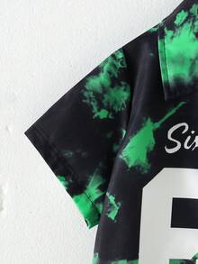 2pcs/Set Boys' Tie-Dye & Graphic Print Short Sleeve Shirt + Solid Color Shorts, Summer - Black - View 5