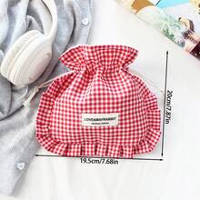 Nuevo bolso con cordón a cuadros, bolsa de almacenamiento única con encaje, bolsa de cosméticos portátil multifuncional, organizador de brochas de maquillaje, estuche para lápices plegable de gran capacidad, bolsa de almacenamiento de viaje, almacenamiento de artículos pequeños para el hogar, regalo para familiares y amigos, suministros estudiantiles y de oficina - enrejado - Ver 12