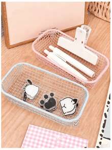 4Pcs Cream Tone Multi-Size Iron Wire Storage Basket Set, Thick Rustproof Hollow Square Mesh Organizer, Nordic Minimal Vintage Desktop Caddy For Stationery Cosmetics Sundries, Dorm Office Home Use, Back To School Housewarming Birthday Gift - Multicolor - View 6
