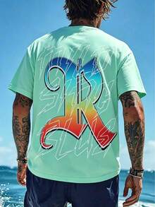 Men's Summer Casual American Retro Street Style Surfing Vacation Skull Skeleton Surfboard Short Sleeve Round Neck T-Shirt, Suitable For Home, Office, Outdoor, City, Regular Street, Casual, Youth, Minimalist, Vintage, Versatile, Textured, Stylish, Personalized, Sports - Green - View 2