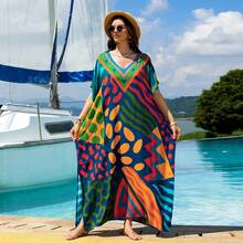 Beach Cover-Up With Patterned Print, Vacation Beach Cover-Up For Women - F1201-1 Abstract Butterfly Leopard Print - View 8