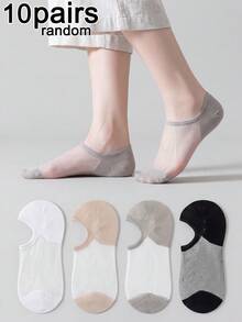 10 Pairs Random Women's Summer Low Vamp Invisible Boat Socks, Transparent Glass Silk Breathable Socks, Comfortable Non-Slip Ultra-Thin Crystal Socks, Suitable For Daily Wear - Multicolor - View 9