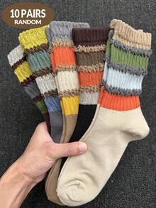 5 pares de calcetines sueltos para mujer, calcetines medianos a rayas de otoño/invierno, calcetines largos de colores arcoíris retro, calcetines de punto cómodos de puño suelto, calcetines con volantes lindos, calcetines de invierno cálidos, calcetines con dobladillo con volantes - Multicolor - Ver 8