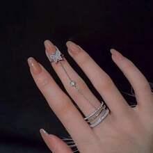 Butterfly Tassel Connected Finger Ring, Niche Design Knuckle Ring, Super Ins Rhinestone Nail Tip Ring For Index Finger - Butterfly Ring - View 4