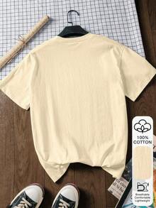 Camiseta de manga corta para mujer con estampado de sombrilla de coco, 100% algodón puro, camiseta estampada, tela suave, ropa de algodón, ropa para exteriores, estampado, camiseta de verano, camiseta de mujer, camisa, top de verano, ropa de vacaciones, estilo de viaje, estilo de playa, conjunto de vacaciones sencillo, 100% algodón. - Albaricoque - Ver 3