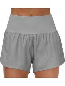 Women's Running Shorts, Two-Piece With Zippered Pockets, High Waisted Yoga Quick Drying Pants - 玫瑰 - 查看 3
