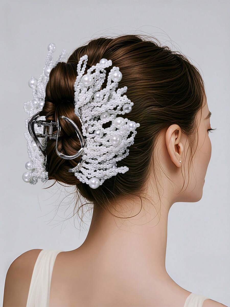 1 pieza Elegante Clip de Pelo con Perlas, Tocado de Novia de Moda Adecuado para Boda, Fiesta, Festival